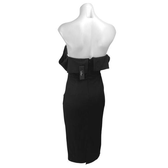 NEW Lulus Black Off The Shoulder V-neck Strapless Midi Bodycon Shealh Dress Sz S - Picture 2 of 4